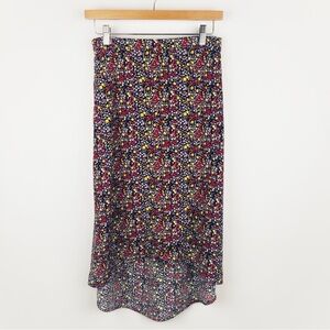 J. Crew Faux Wrap Pull-On Floral Midi Skirt Navy Pink Yellow Red Women’s Size S
